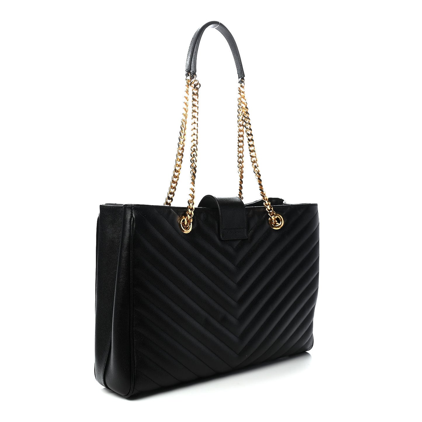Grain De Poudre Matelasse Chevron Monogram Shopping Bag Black