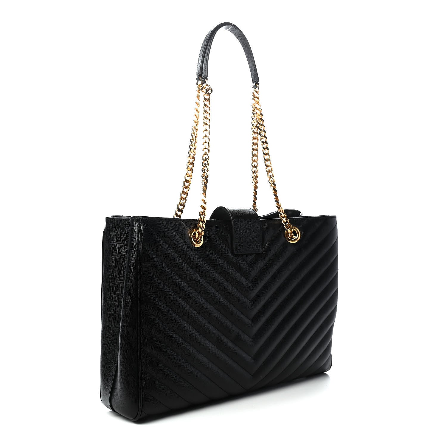 Saint Laurent Grain De Poudre Matelasse Chevron Monogram Shopping Bag Black 3 of 8