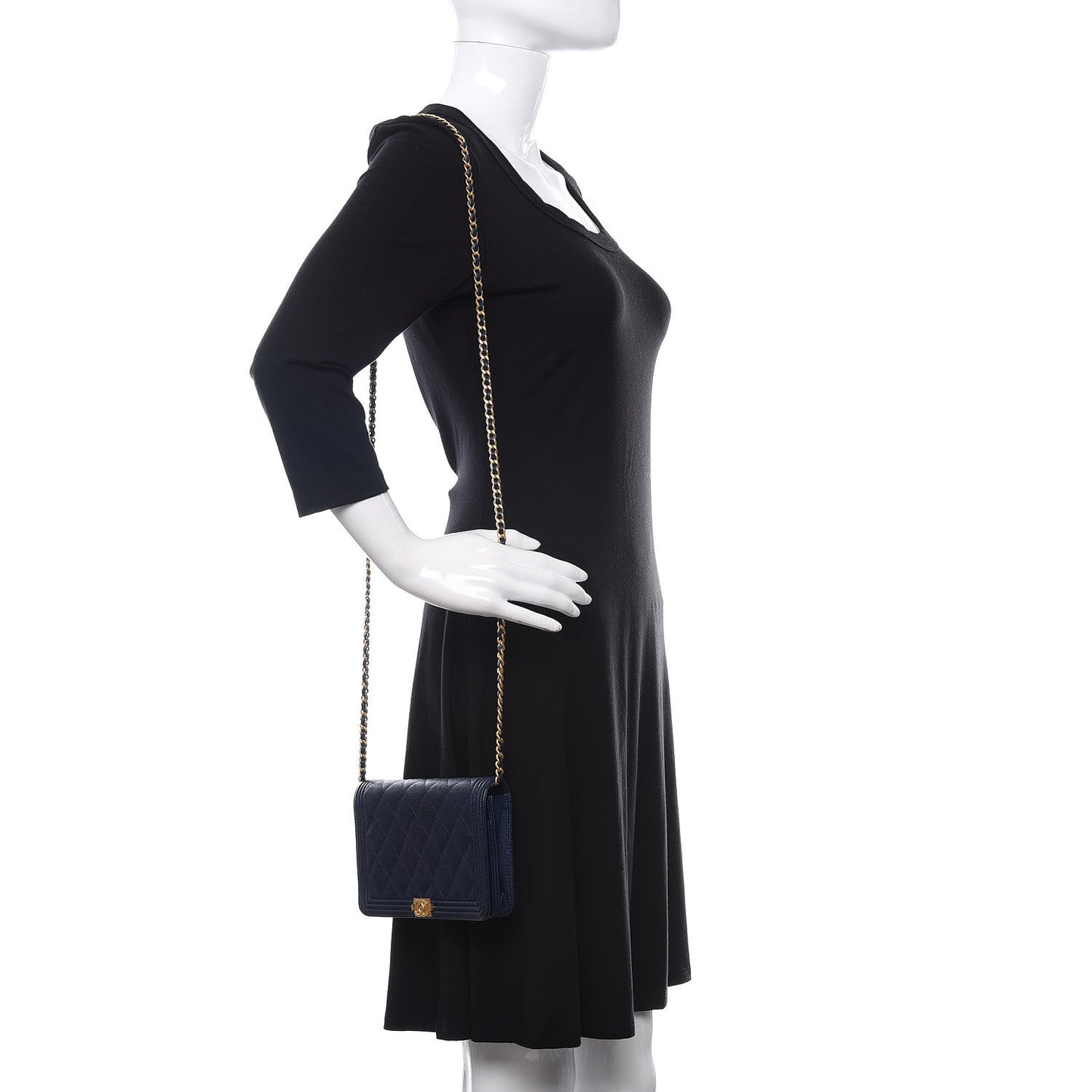 Caviar Quilted Boy Wallet On Chain WOC Navy