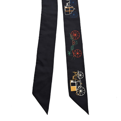 Hermes Silk Embroidered A Toute Berline Long Twilly Bleu Black Multicolor 2 of 4