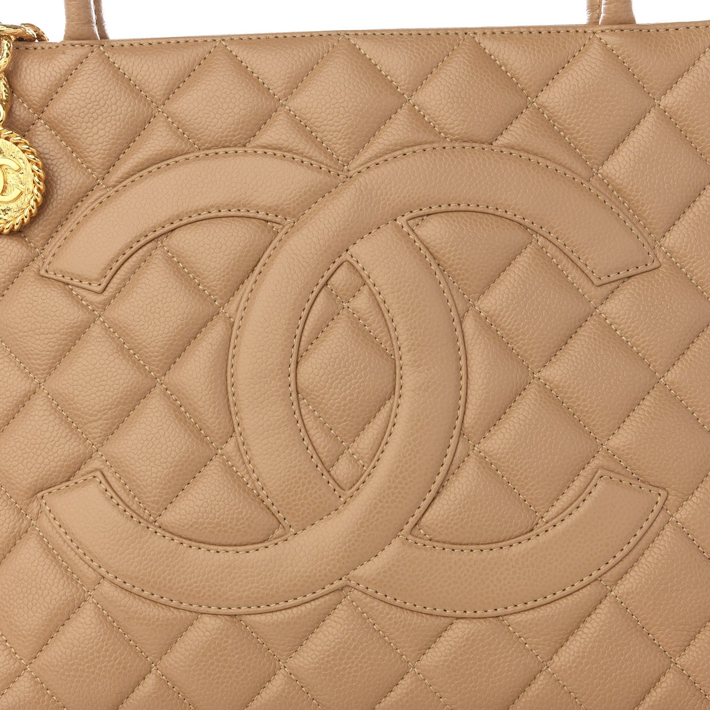 Caviar Quilted Medallion Tote Beige