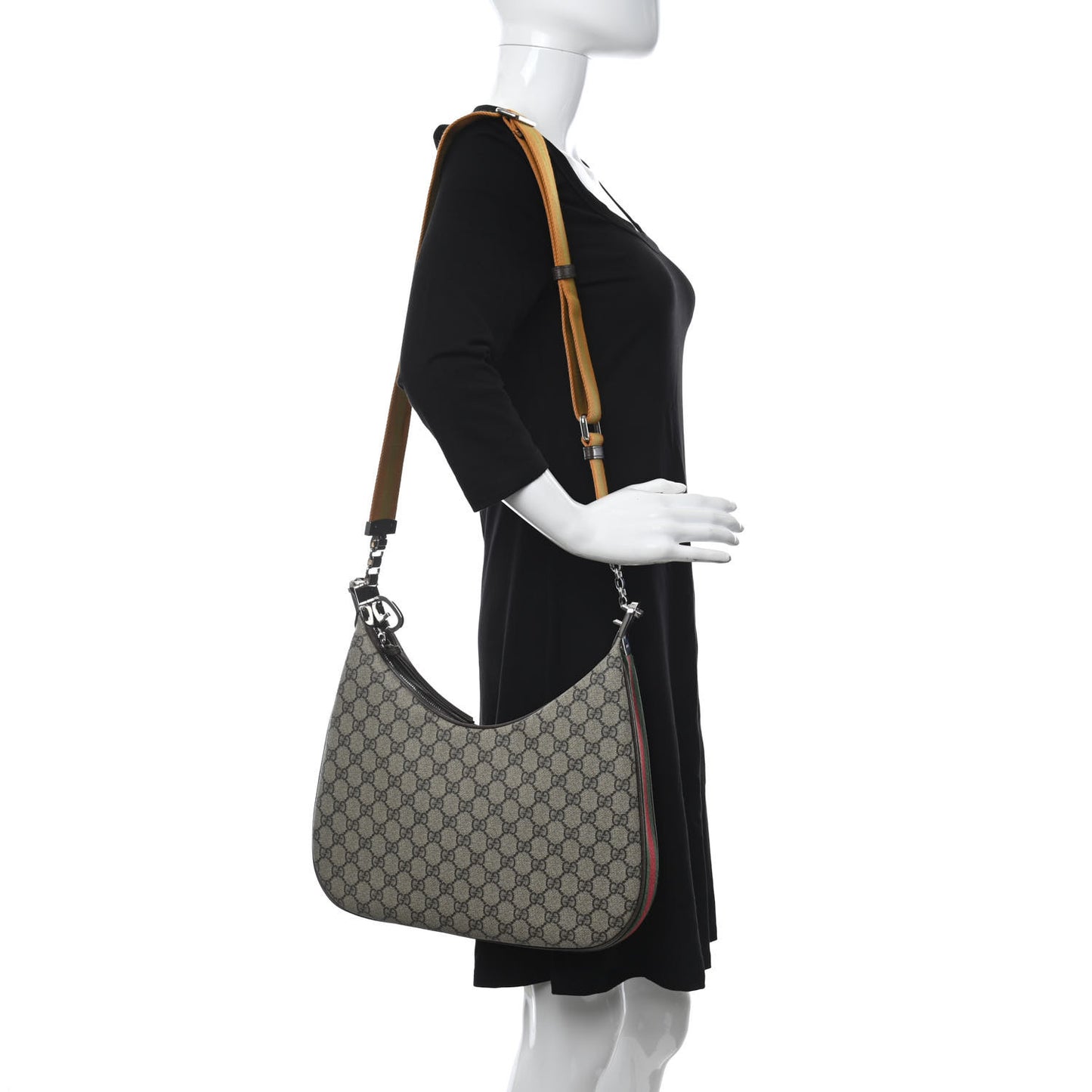 GG Supreme Monogram Textured Calfskin Web Large Attache Shoulder Bag Beige Ebony New Acero