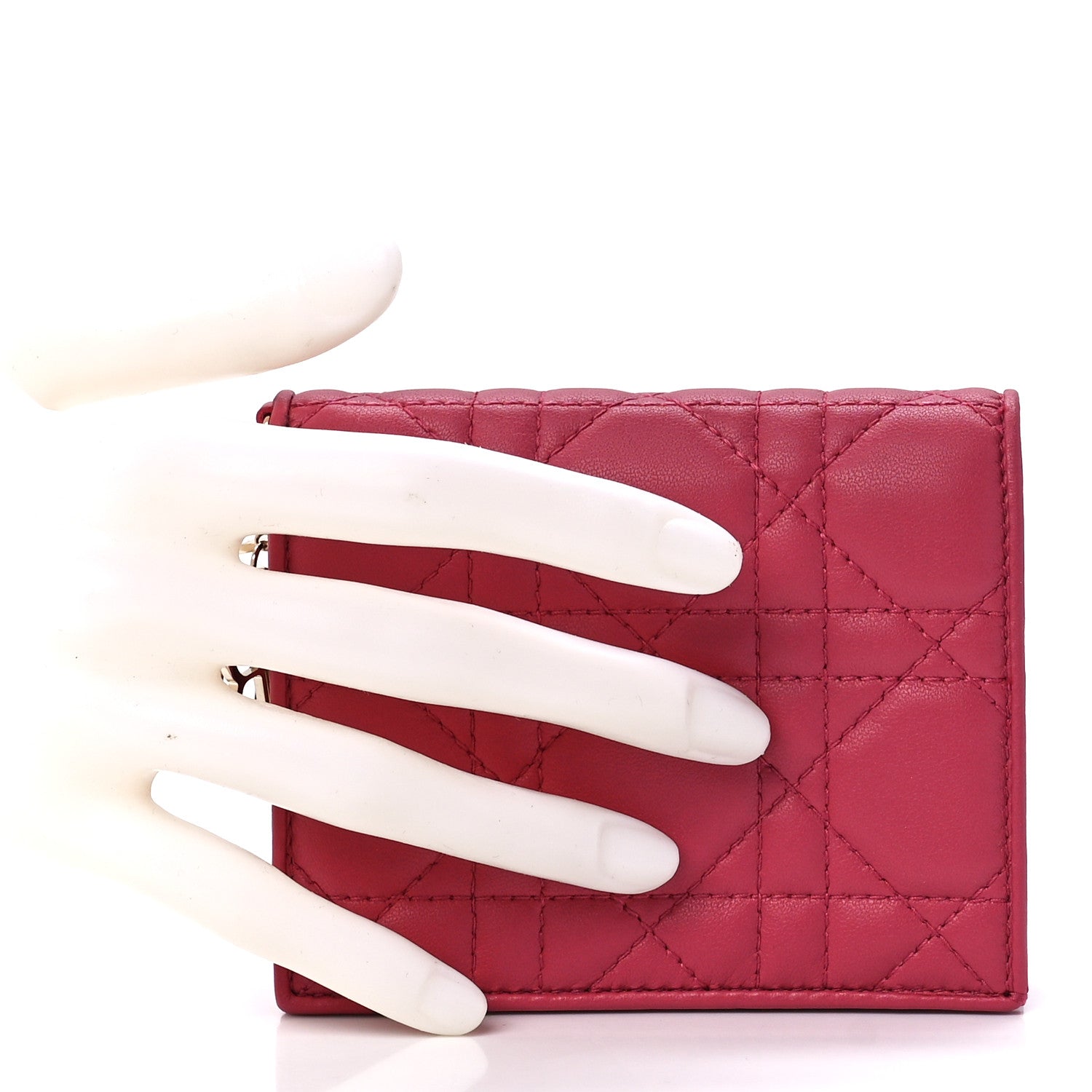 Christian Dior Lambskin Cannage Mini Lady Dior Wallet Pink 2 of 13