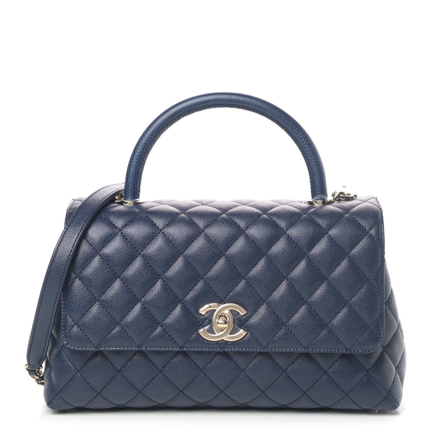 Caviar Lizard Quilted Small Coco Handle Flap Navy