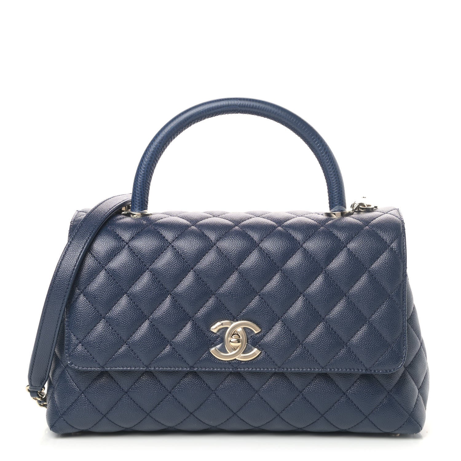 Chanel Caviar Lizard Quilted Small Coco Handle Flap Navy 1 of 4