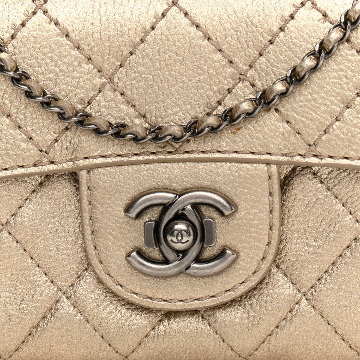Chanel Metallic Calfskin Quilted Flap Clutch With Chain Light Gold 8 of 12
