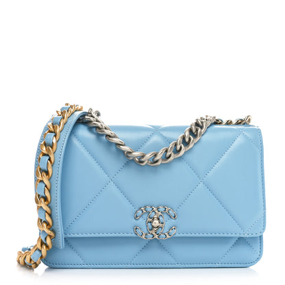 Chanel Lambskin Quilted Chanel 19 Wallet On Chain WOC Light Blue 1 of 11