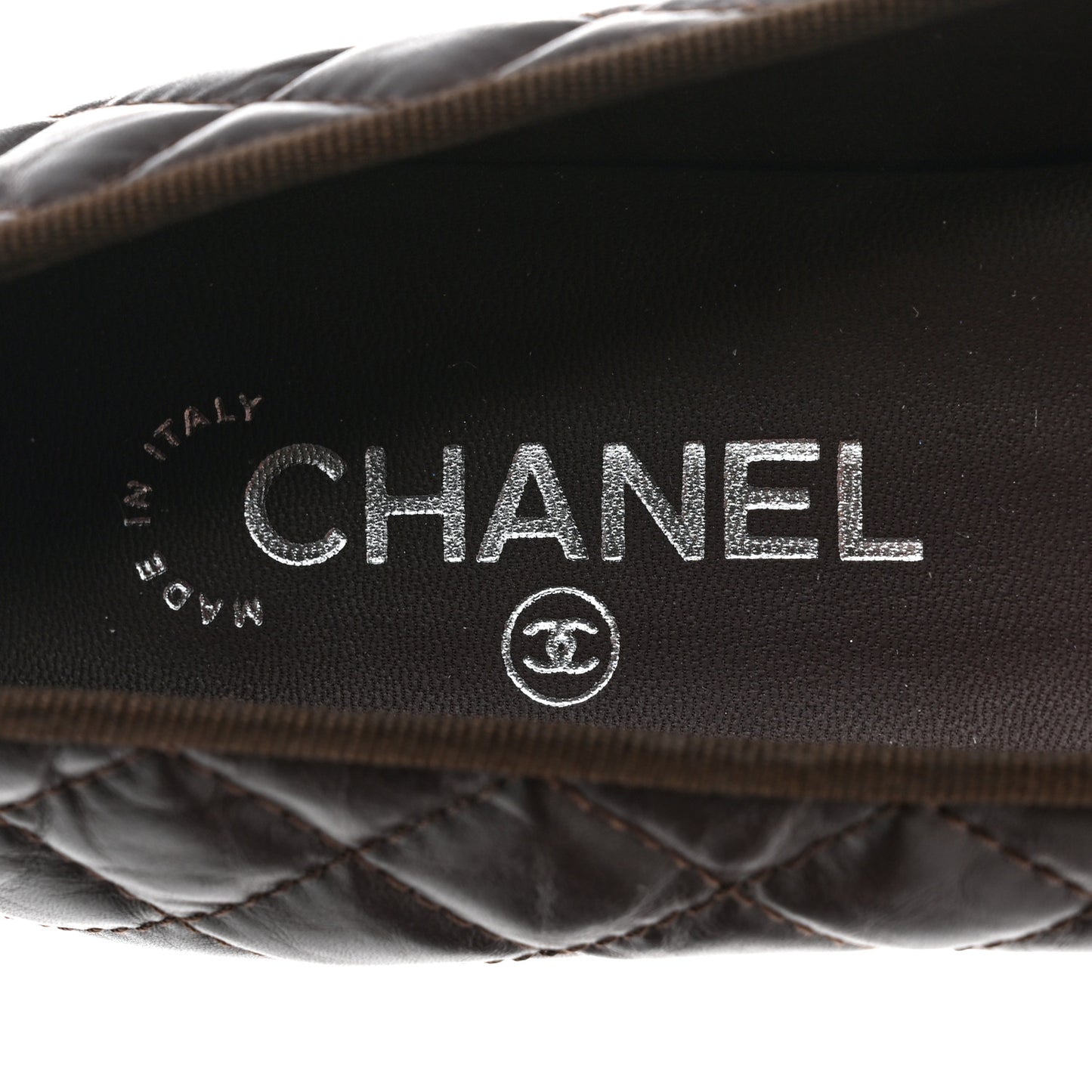 Aged Calfskin Quilted CC Cap Toe Ballerina Flats 41 Dark Brown