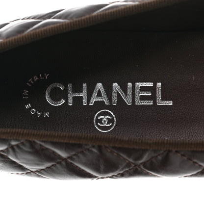 Chanel Aged Calfskin Quilted CC Cap Toe Ballerina Flats 41 Dark Brown 7 of 8