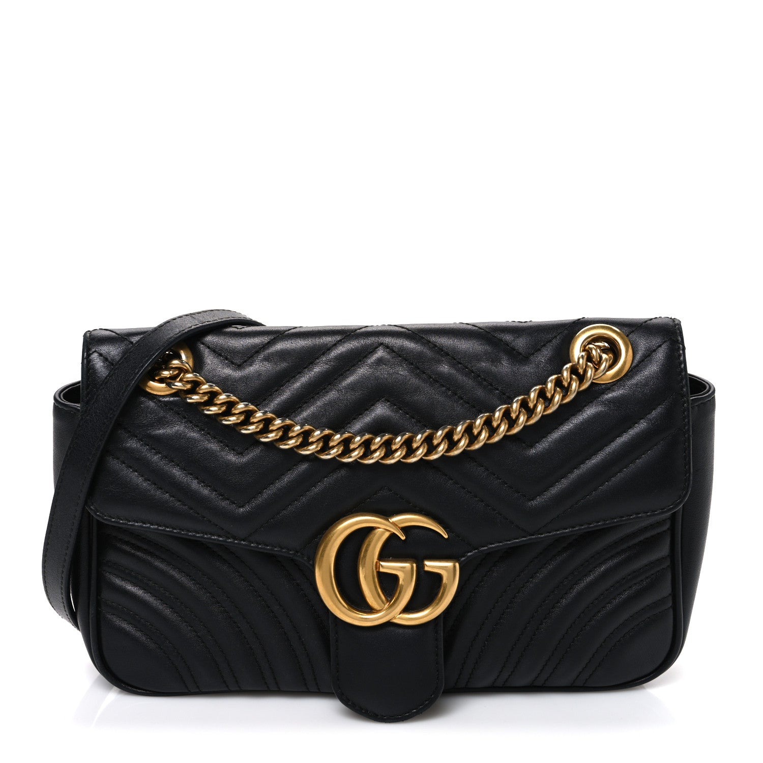 Gucci Calfskin Matelasse Small GG Marmont Shoulder Bag Black 1 of 10