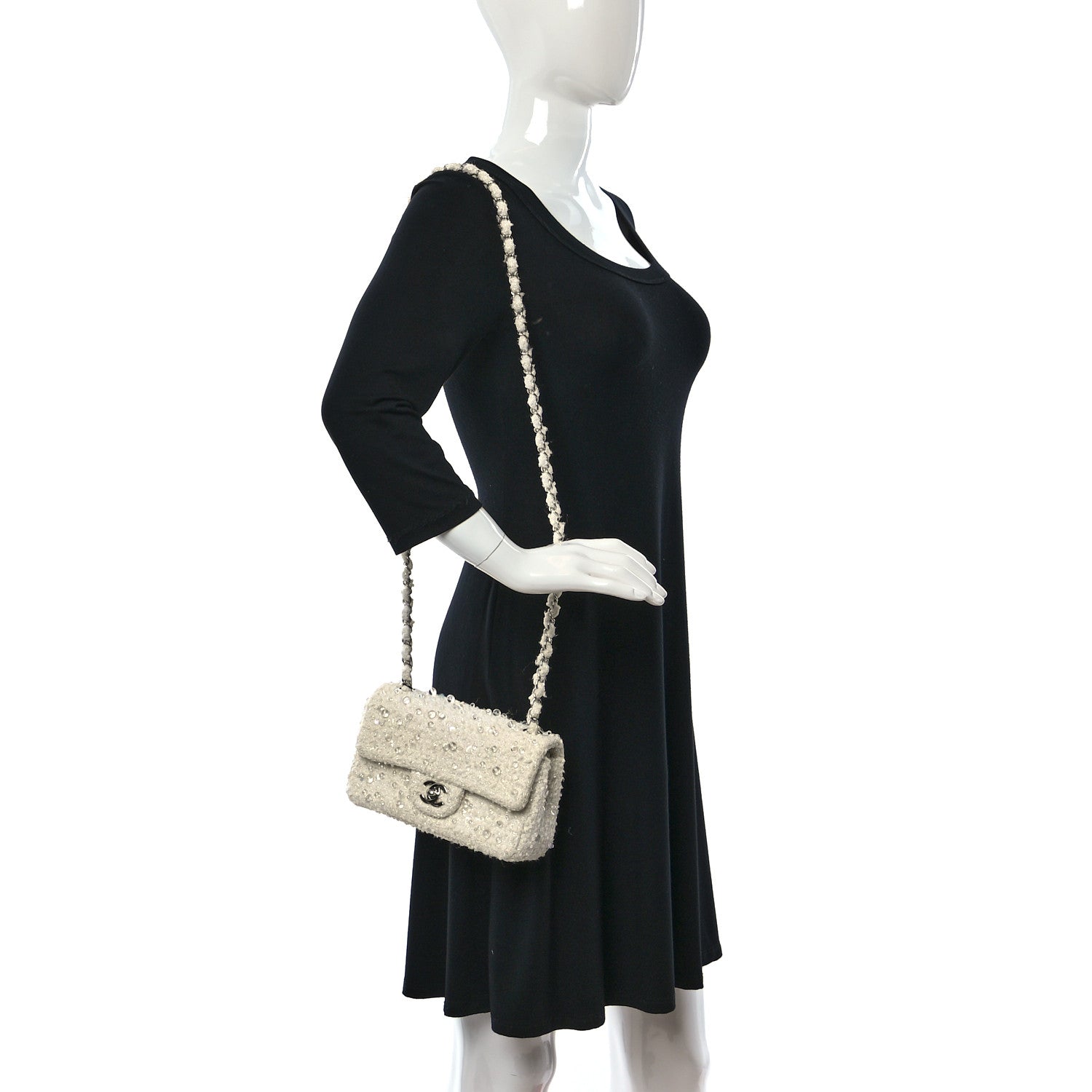 Chanel Tweed Beaded Mini Rectangular Flap White 2 of 13