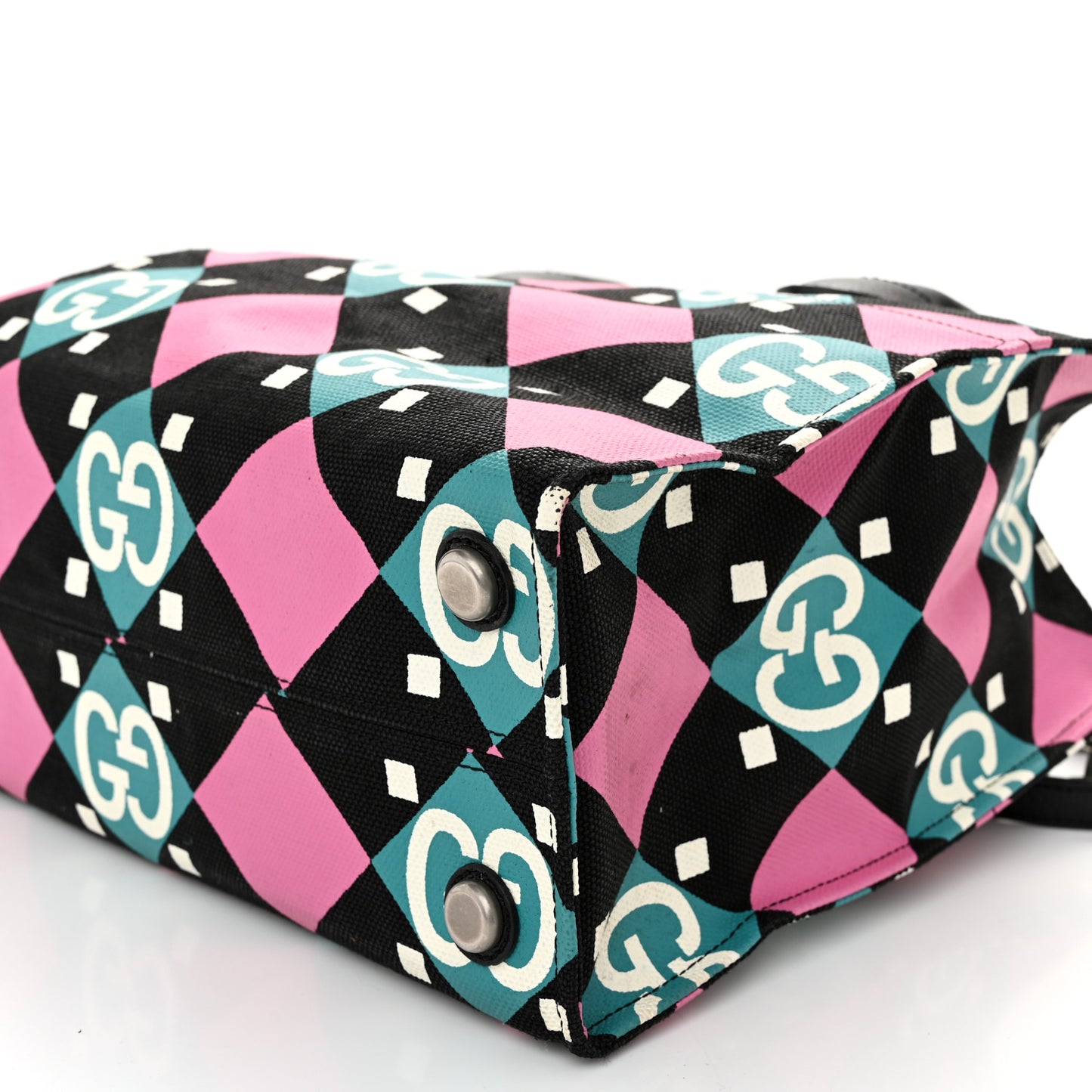 Canvas GG Geometric Print Tote Bag Black Multicolor