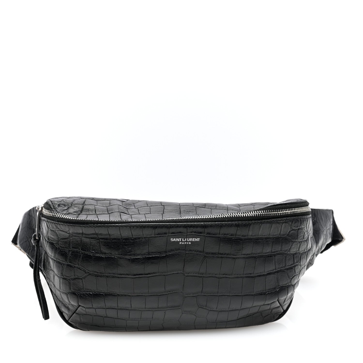 Saint Laurent Calfskin Crocodile Embossed Monogram Belt Bag Black 1 of 9