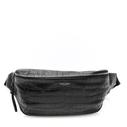 Saint Laurent Calfskin Crocodile Embossed Monogram Belt Bag Black 1 of 9