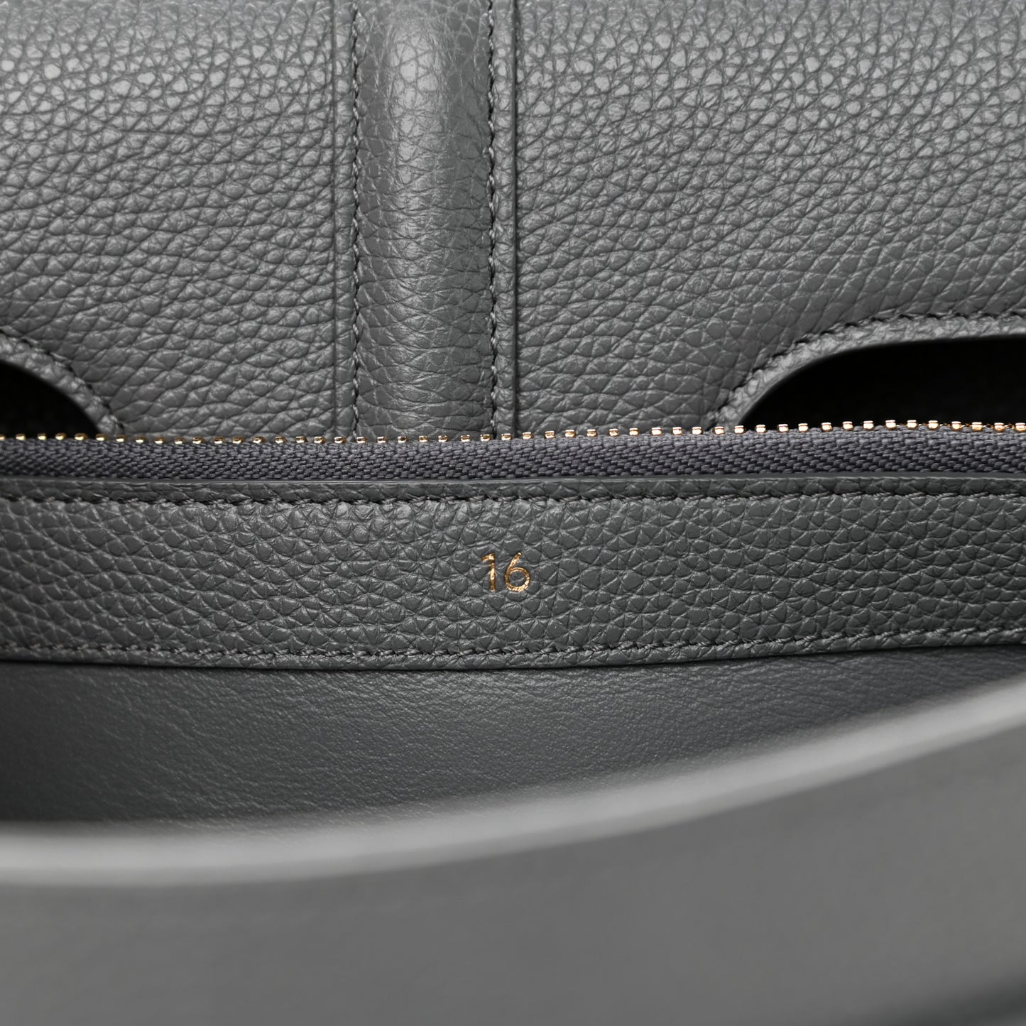 Grained Calfskin Classique 16 Top Handle Bag Medium Grey