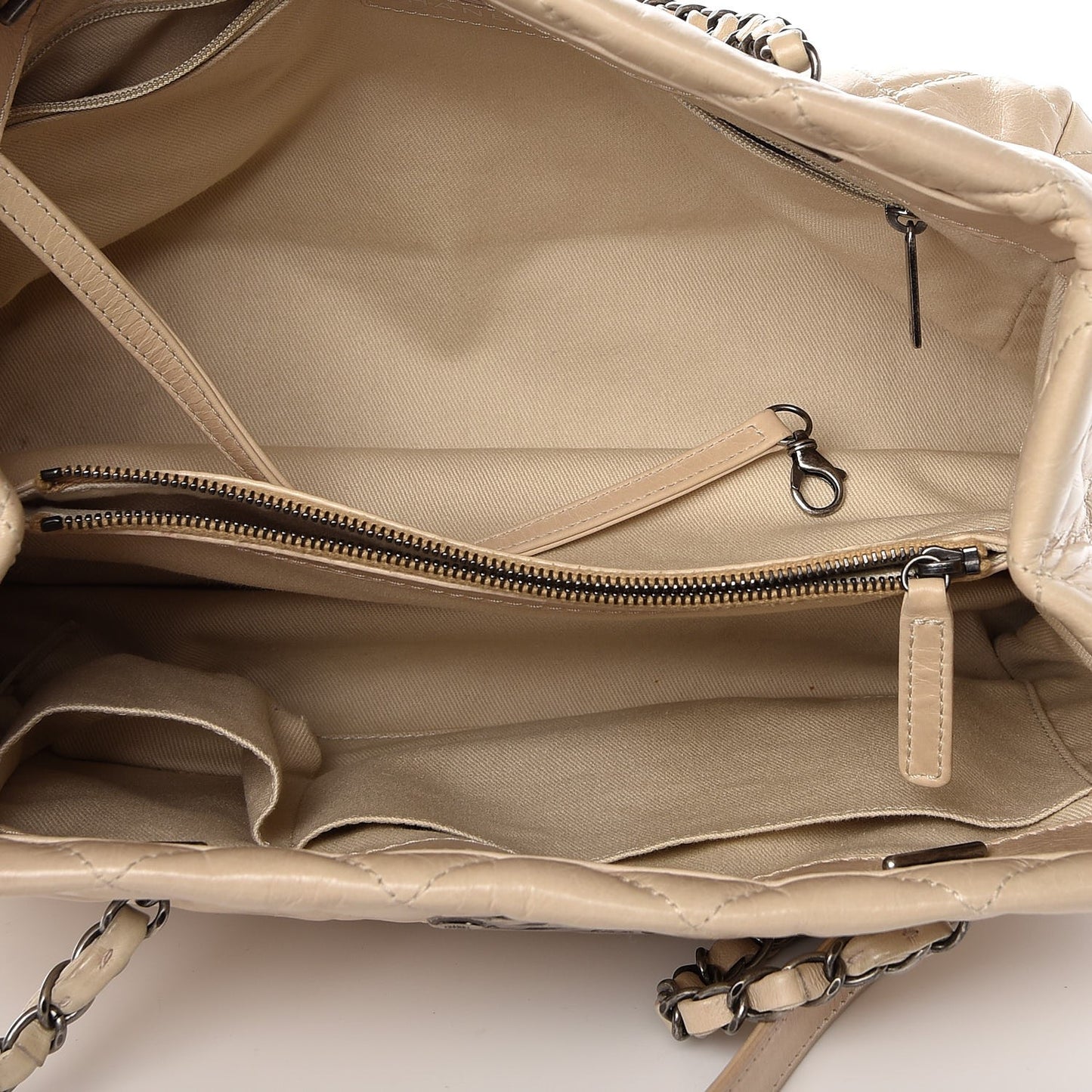 Glazed Calfskin Quilted Tote Light Beige