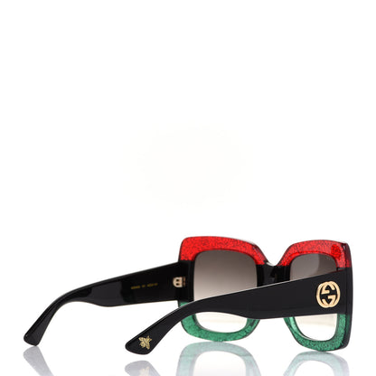 Gucci Acetate Square Frame Sunglasses GG0083S Glitter Red Black Green 4 of 7
