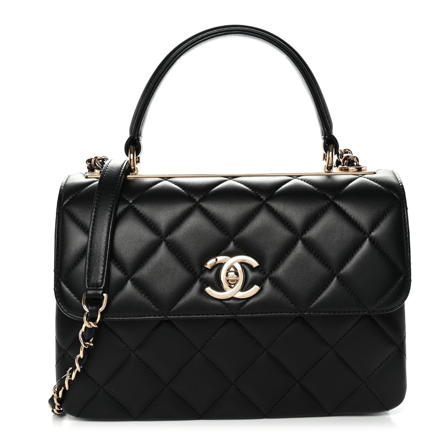 Lambskin Quilted Small Trendy CC Dual Handle Flap Bag Black