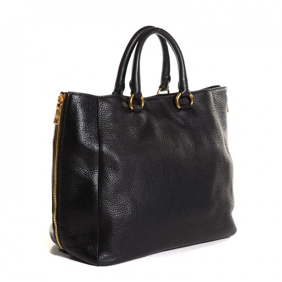 Prada Vitello Daino Expandable Zip Tote Nero Black 3 of 18