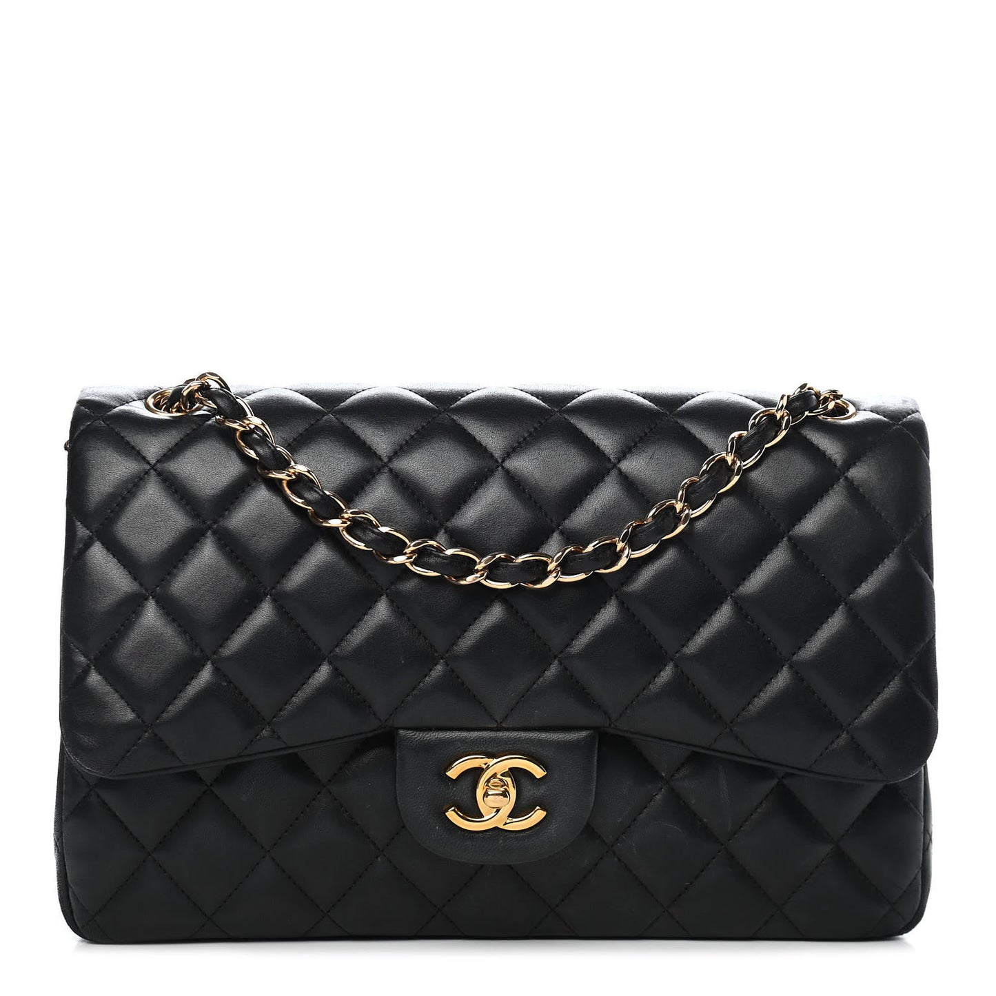 Lambskin Quilted Jumbo Double Flap Black