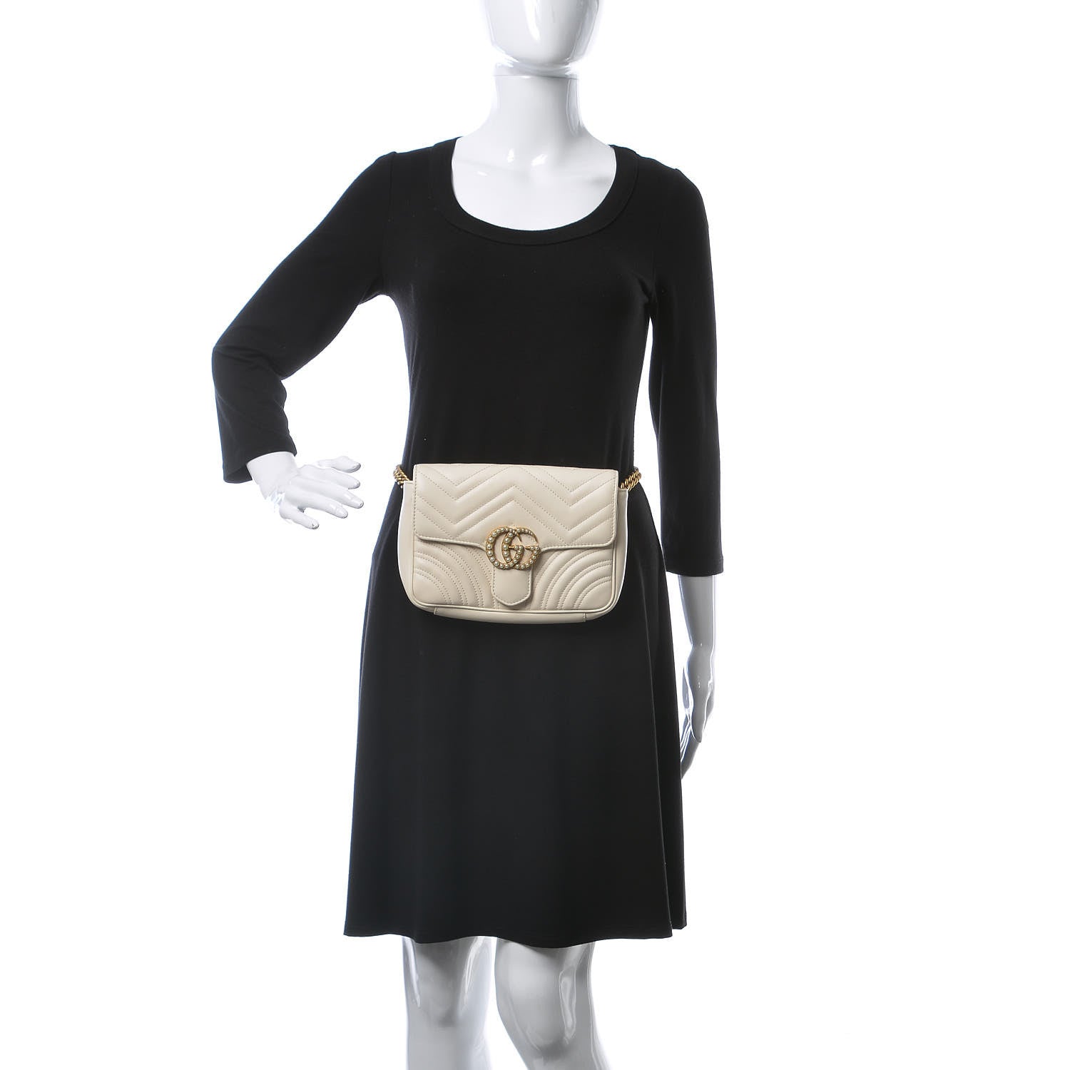 Gucci Calfskin Matelasse Pearly GG Marmont Chain Belt Bag Mystic White 2 of 11