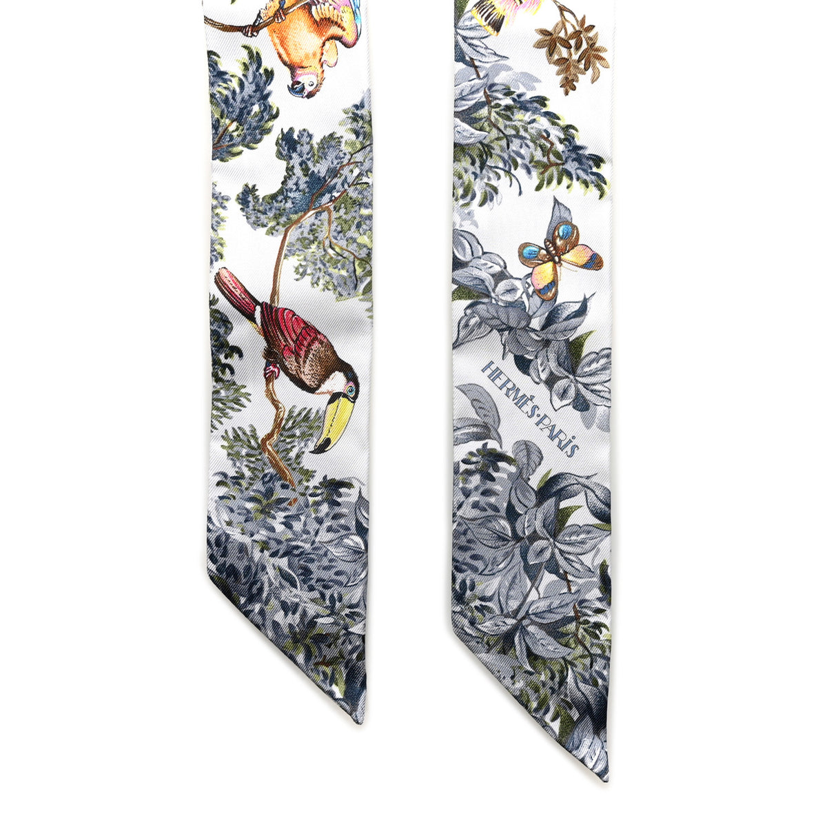 Hermes Silk Equateur Twilly Gris Perle Jaune Vert 2 of 4