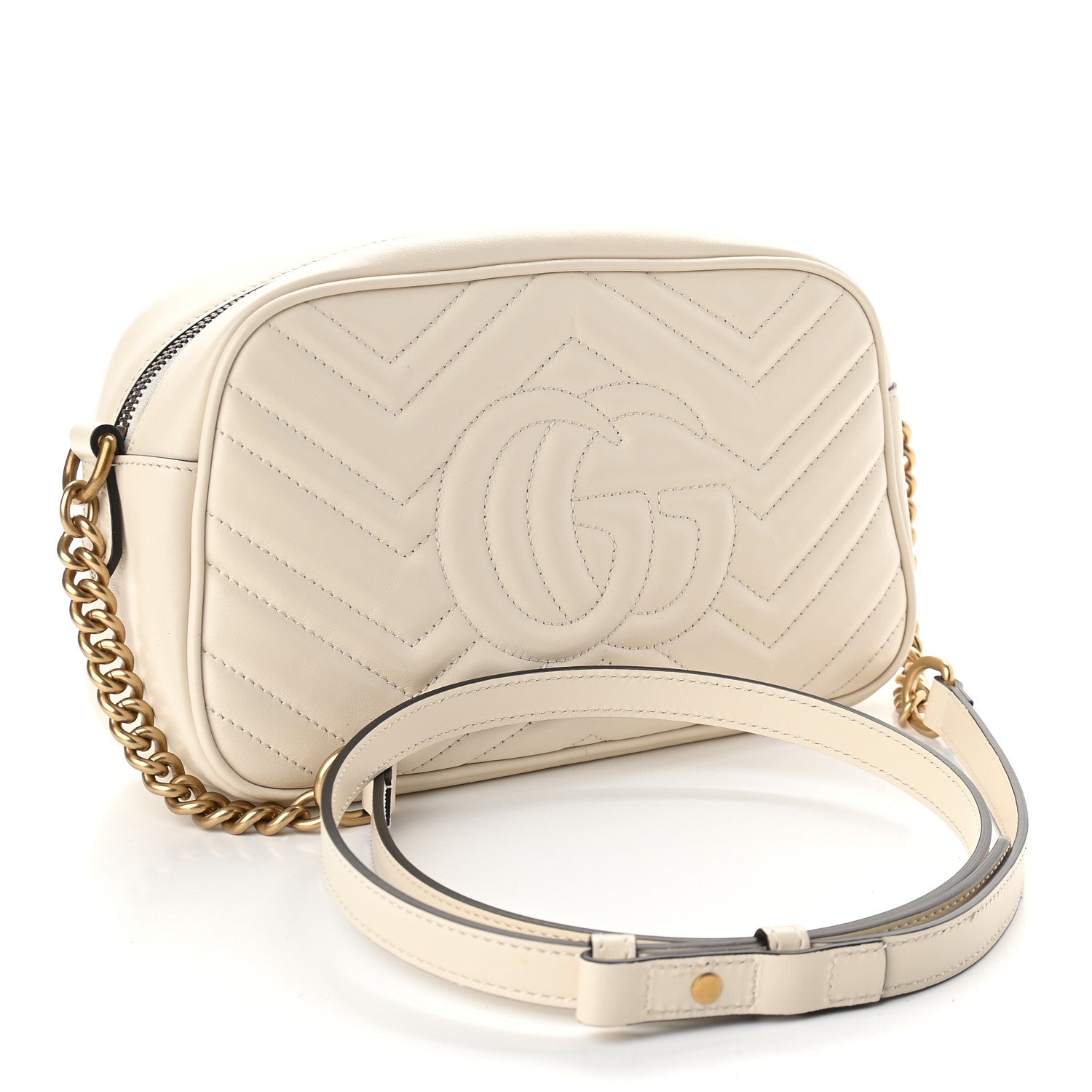 Gucci Calfskin Matelasse Small GG Marmont Chain Shoulder Bag White 3 of 9