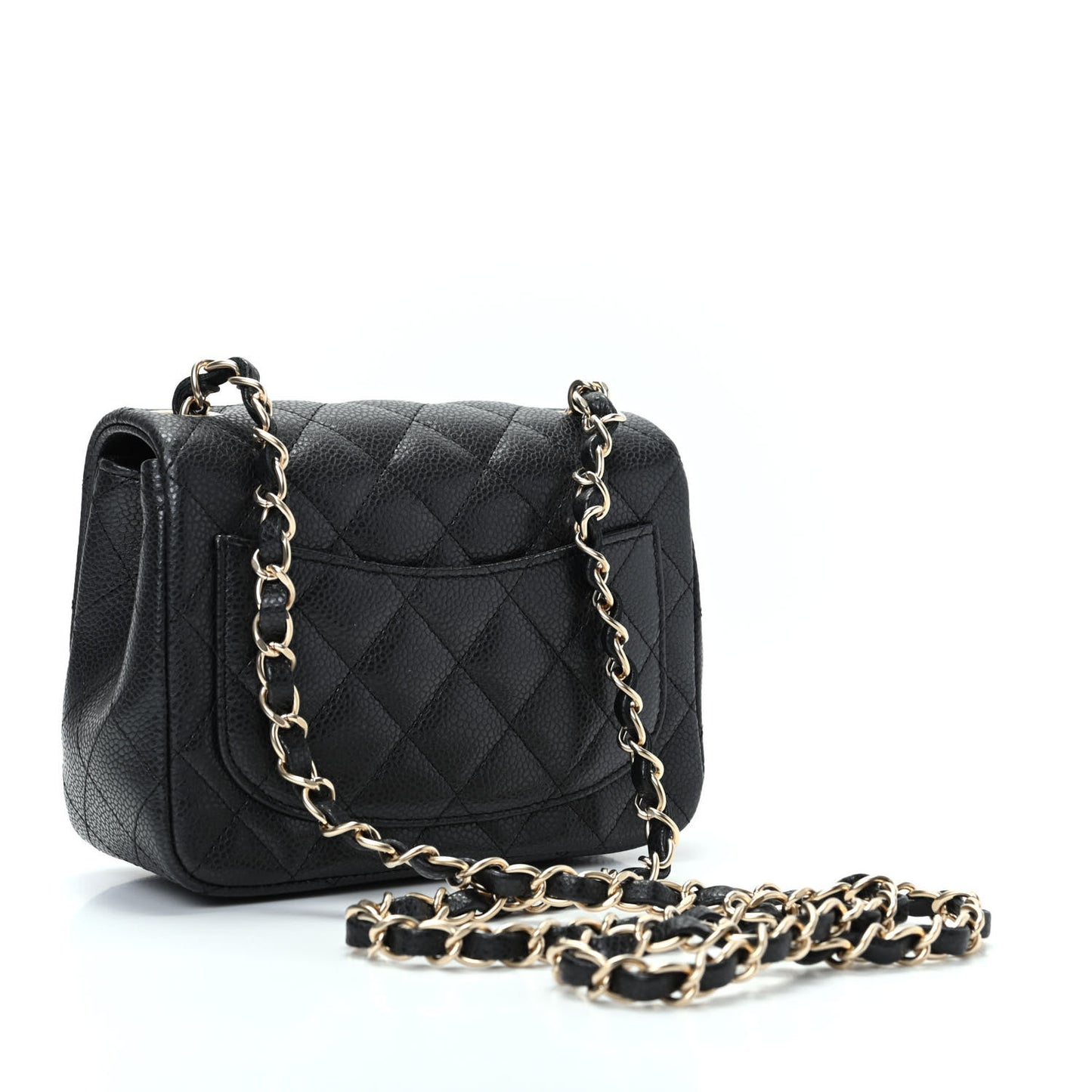 Pearly Caviar Quilted Mini Square Flap Black
