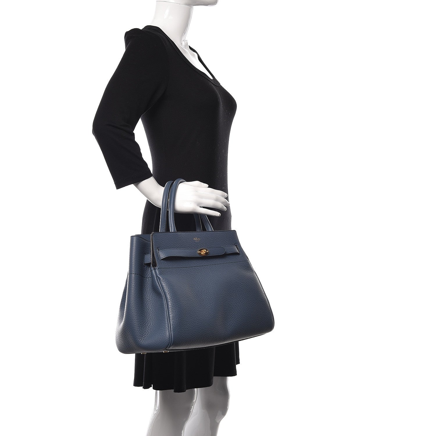 Mulberry Classic Grain Calfskin Belted Bayswater Tote Blue 2 of 10