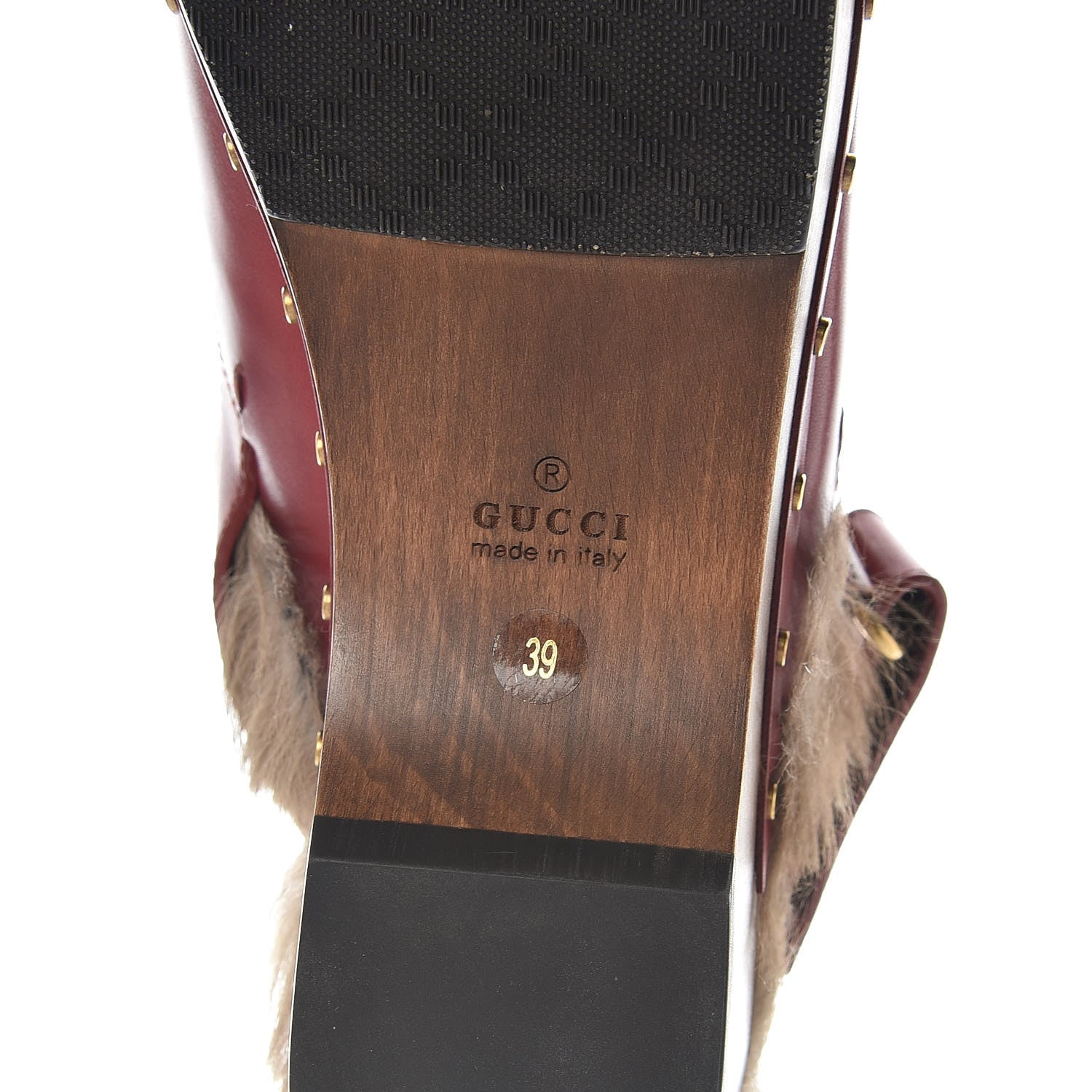 Gucci Calfskin Fur Horsebit Amstel Slingback Clogs 39 Rosso Naturale 7 of 9