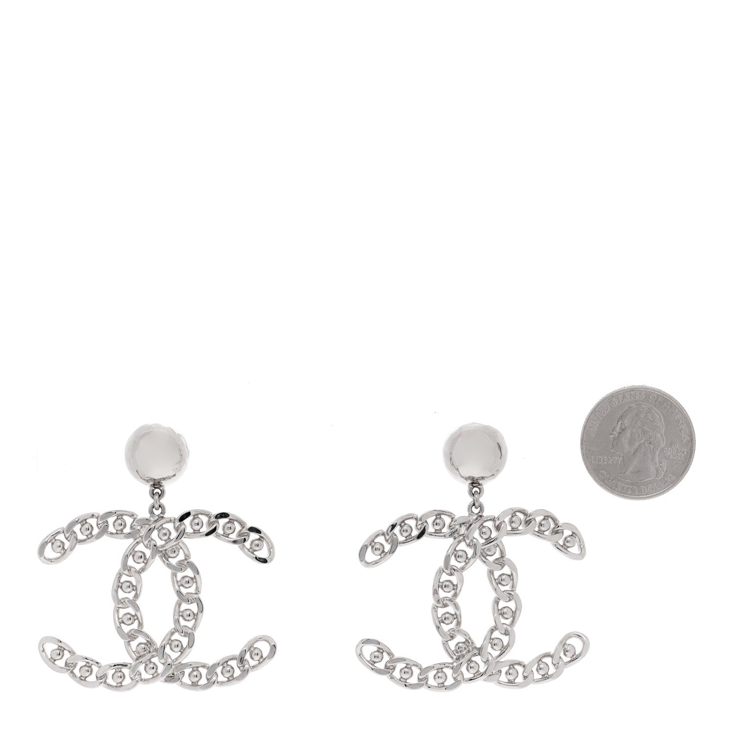 Chanel Pearl Chain Link CC Drop Earrings Silver 6 of 9