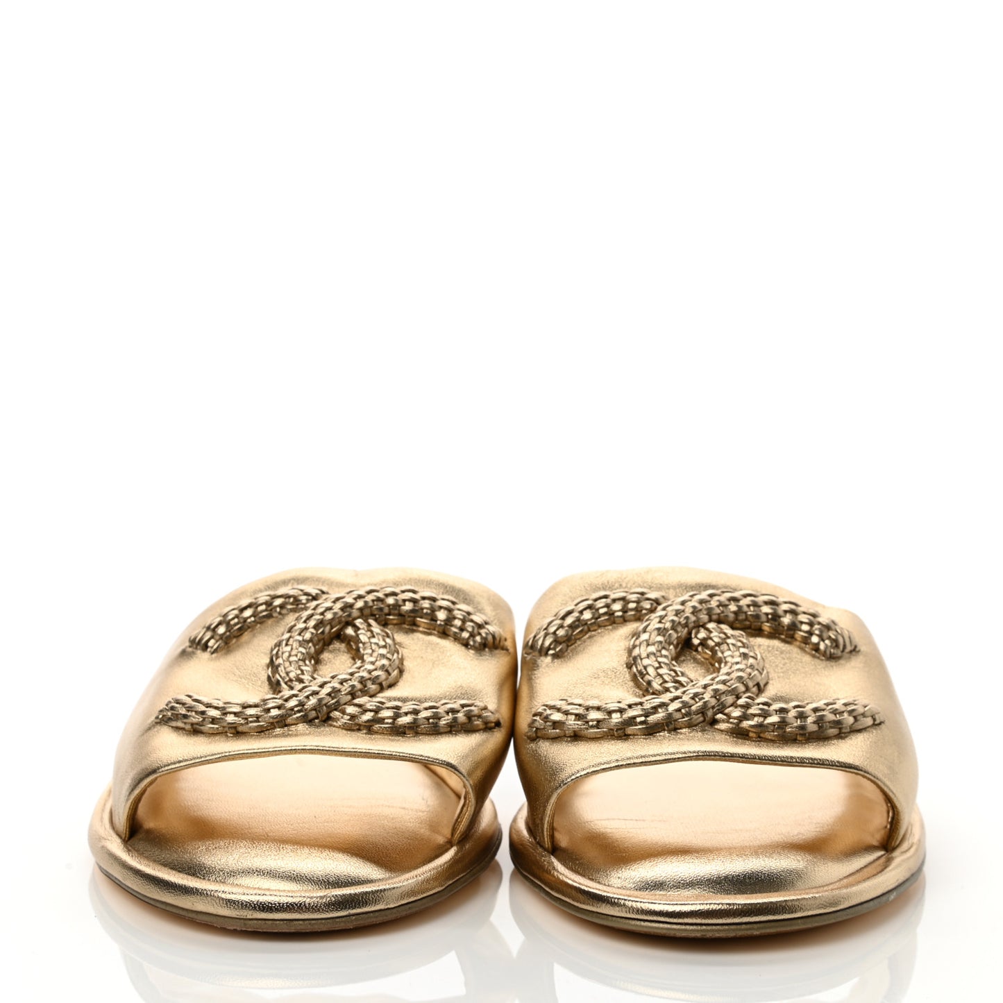 Metallic Lambskin CC Braided Mules 39 Gold