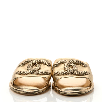Chanel Metallic Lambskin CC Braided Mules 39 Gold 2 of 8
