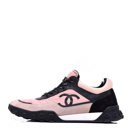 Chanel Nylon Calfskin Suede CC Womens Sneakers 42 Pink Black 1 of 18