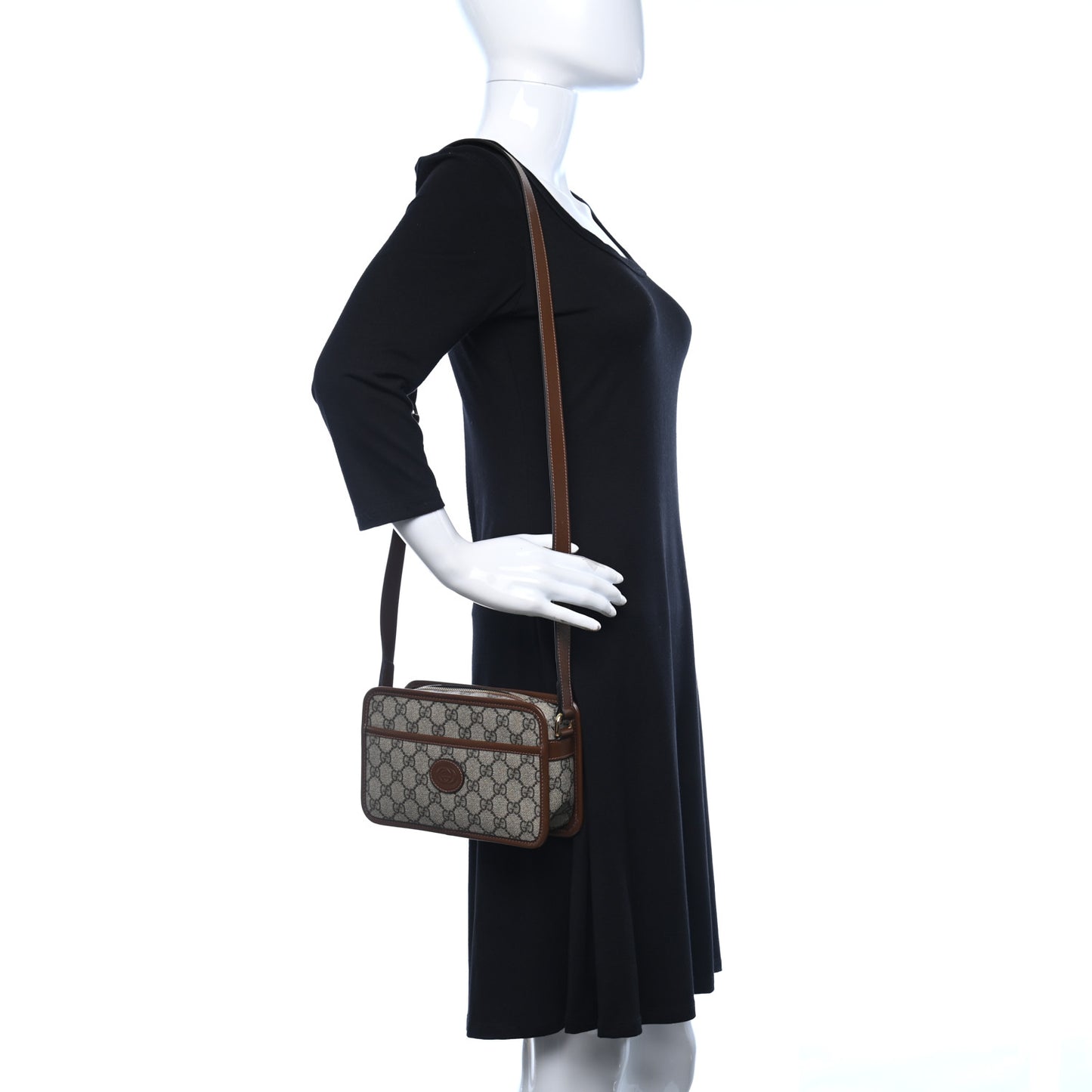 GG Supreme Monogram Azalea Calfskin Mini Retro Interlocking G Shoulder Bag Beige Ebony Brown Sugar