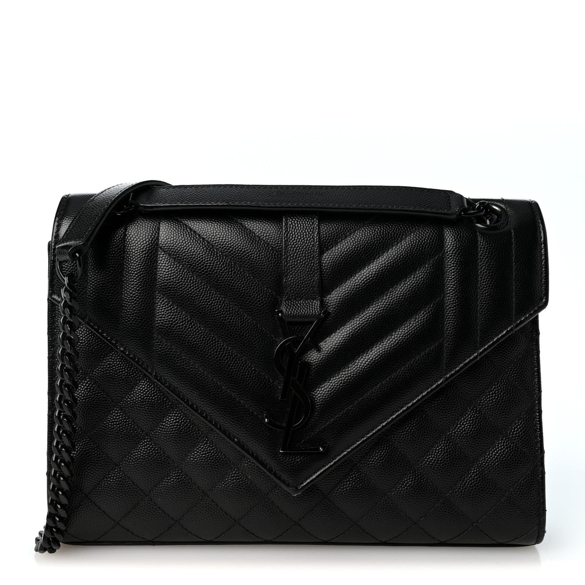 Saint Laurent Grain De Poudre Textured Mixed Matelasse Triquilt Medium Monogram Monochrome Satchel Black 1 of 10
