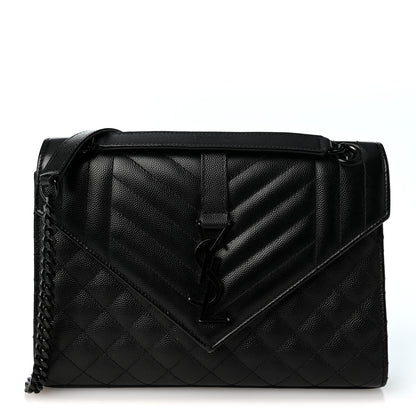 Saint Laurent Grain De Poudre Textured Mixed Matelasse Triquilt Medium Monogram Monochrome Satchel Black 1 of 10