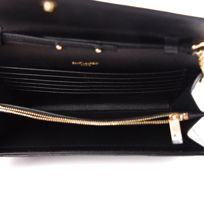 Saint Laurent Grain De Poudre Matelasse Chevron Monogram Chain Wallet Black 6 of 9