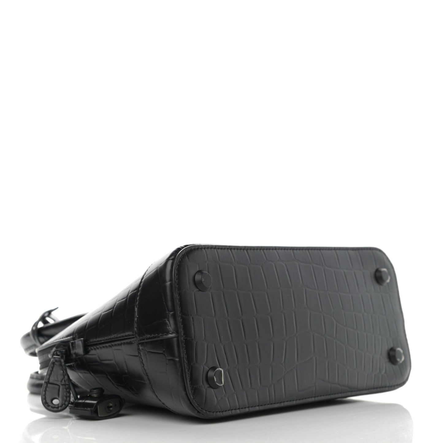 Calfskin Crocodile Embossed S Rivet Ville Top Handle Bag Black