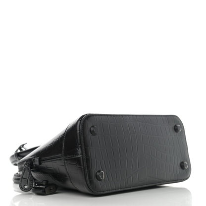 Balenciaga Calfskin Crocodile Embossed S Rivet Ville Top Handle Bag Black 4 of 11