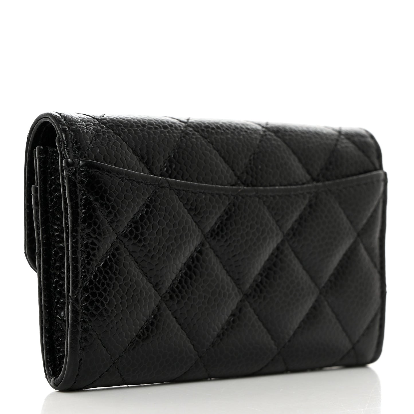 Caviar Quilted Flap Card Holder Wallet Black