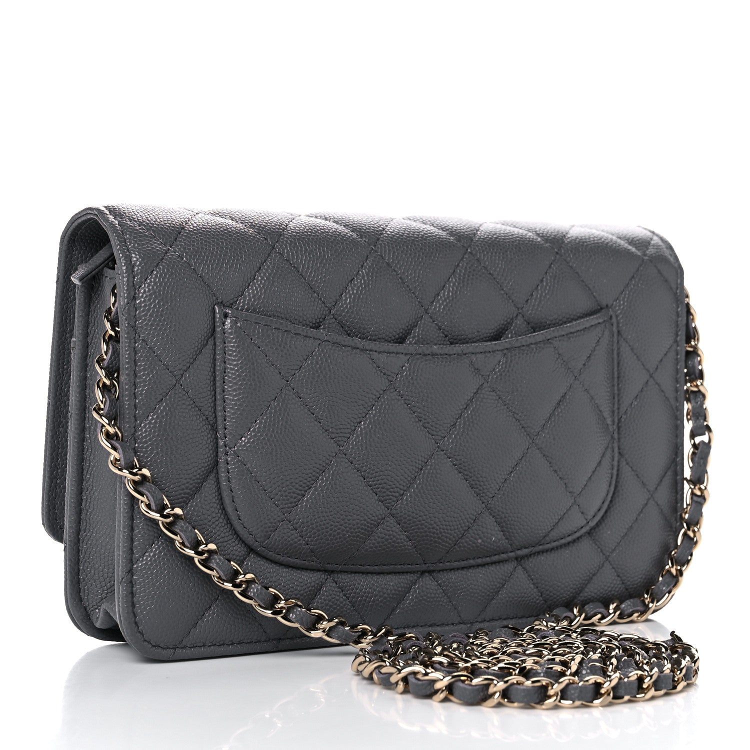 Chanel Caviar Quilted French New Wave Chain CC Wallet On Chain WOC Grey 2 of 11