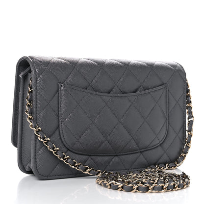 Chanel Caviar Quilted French New Wave Chain CC Wallet On Chain WOC Grey 2 of 11