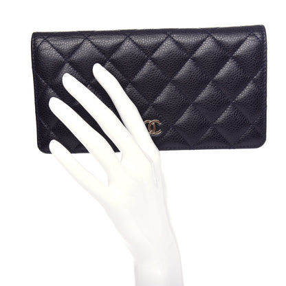 Chanel Caviar Quilted Yen Wallet Dark Blue 2 of 9