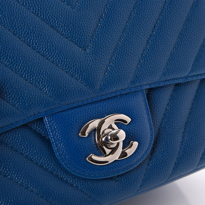 Chanel Caviar Chevron Quilted Mini Square Flap Blue 8 of 9