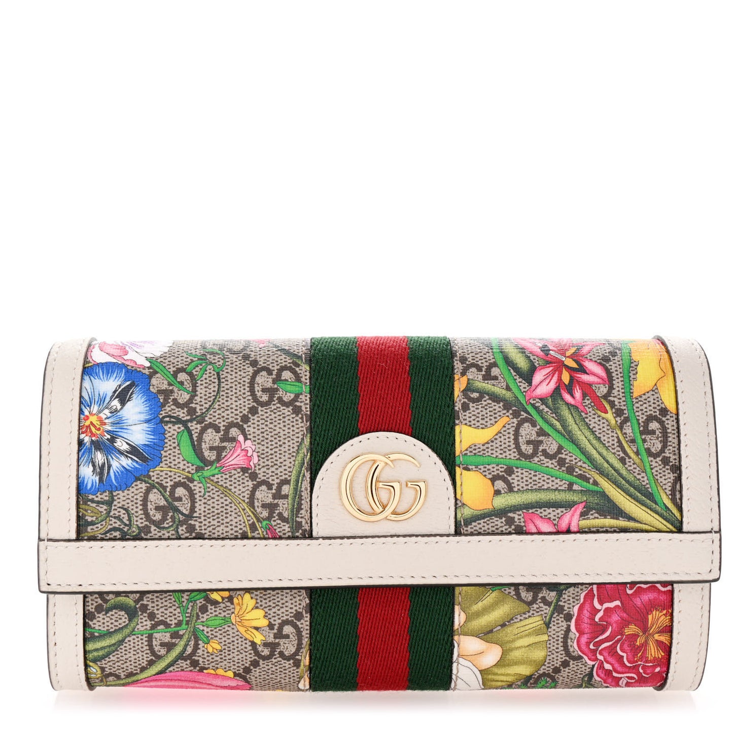 GG Supreme Monogram Flora Web Ophidia Continental Wallet White