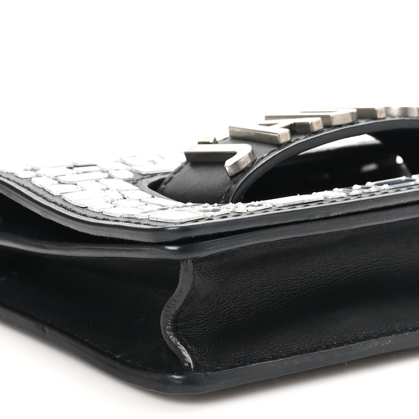 Smooth Calfskin Embroidered Mosaic of Mirrors Mini J'Adior Chain Flap Bag Black