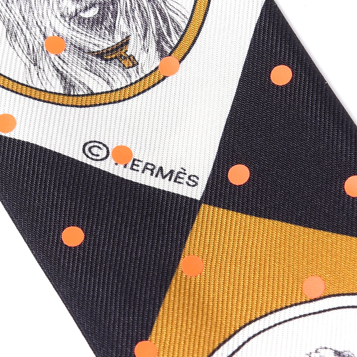 Hermes Silk Colliers Et Chiens Twilly Black Gold White 4 of 4