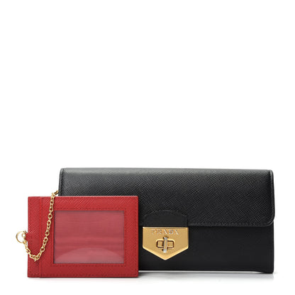 Prada Saffiano Long Flap Wallet Black 1 of 9
