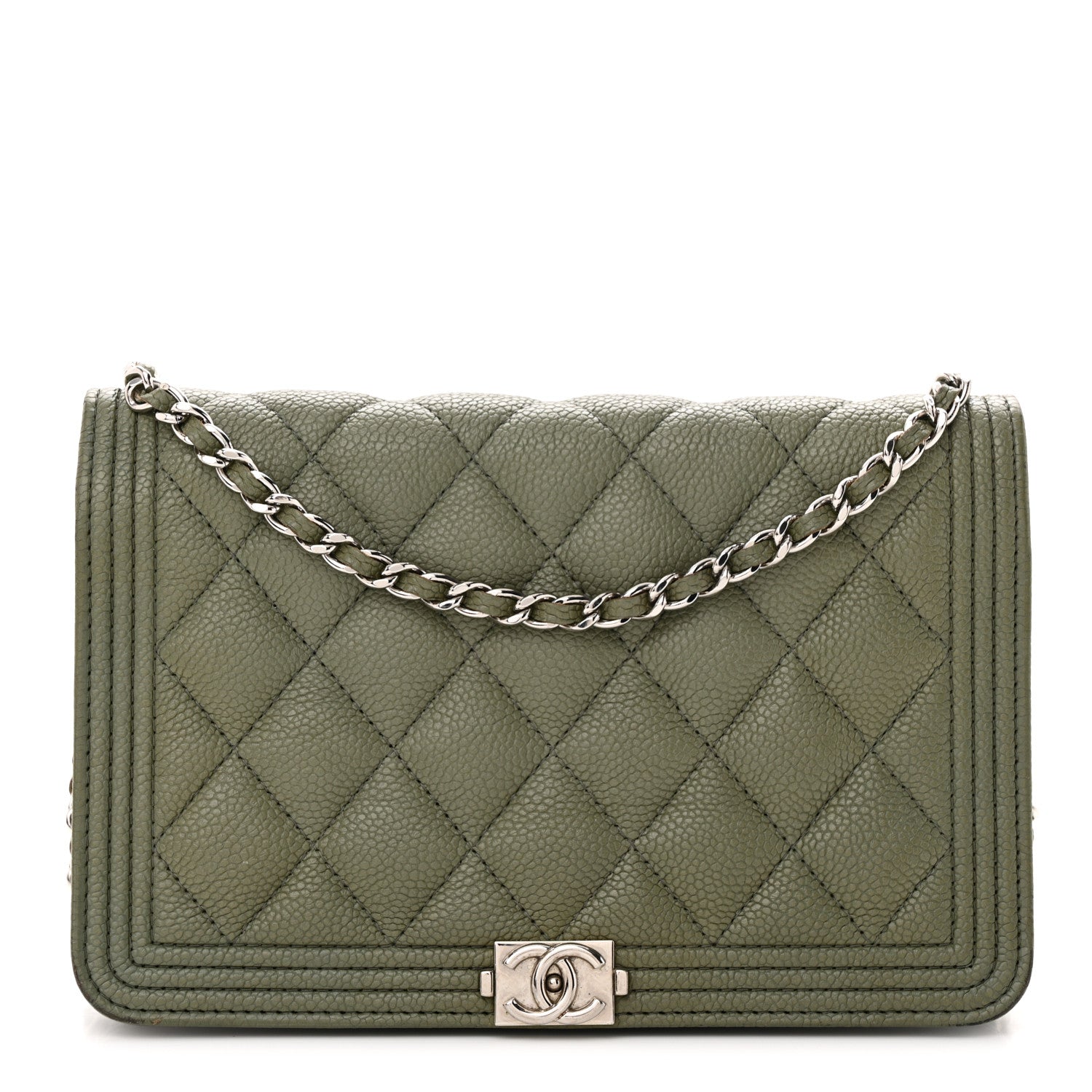 Chanel Caviar Quilted Boy Wallet On Chain WOC Khaki 1 of 15